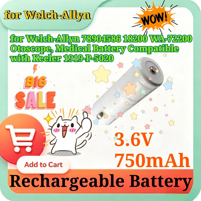 3.6V 750mAh Ni-CD Replacement Battery for Welch-Allyn 78904586 18200 WA-72200 Otoscope, Medical Battery for Keeler 1919-P-5020
