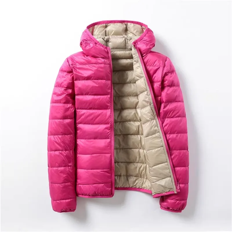 Two-sided Hooded Down Coat Autumn Winter Women Ultra Light White Duck Down Jacket Parkas Female Short Bigszie Puffer Outwears