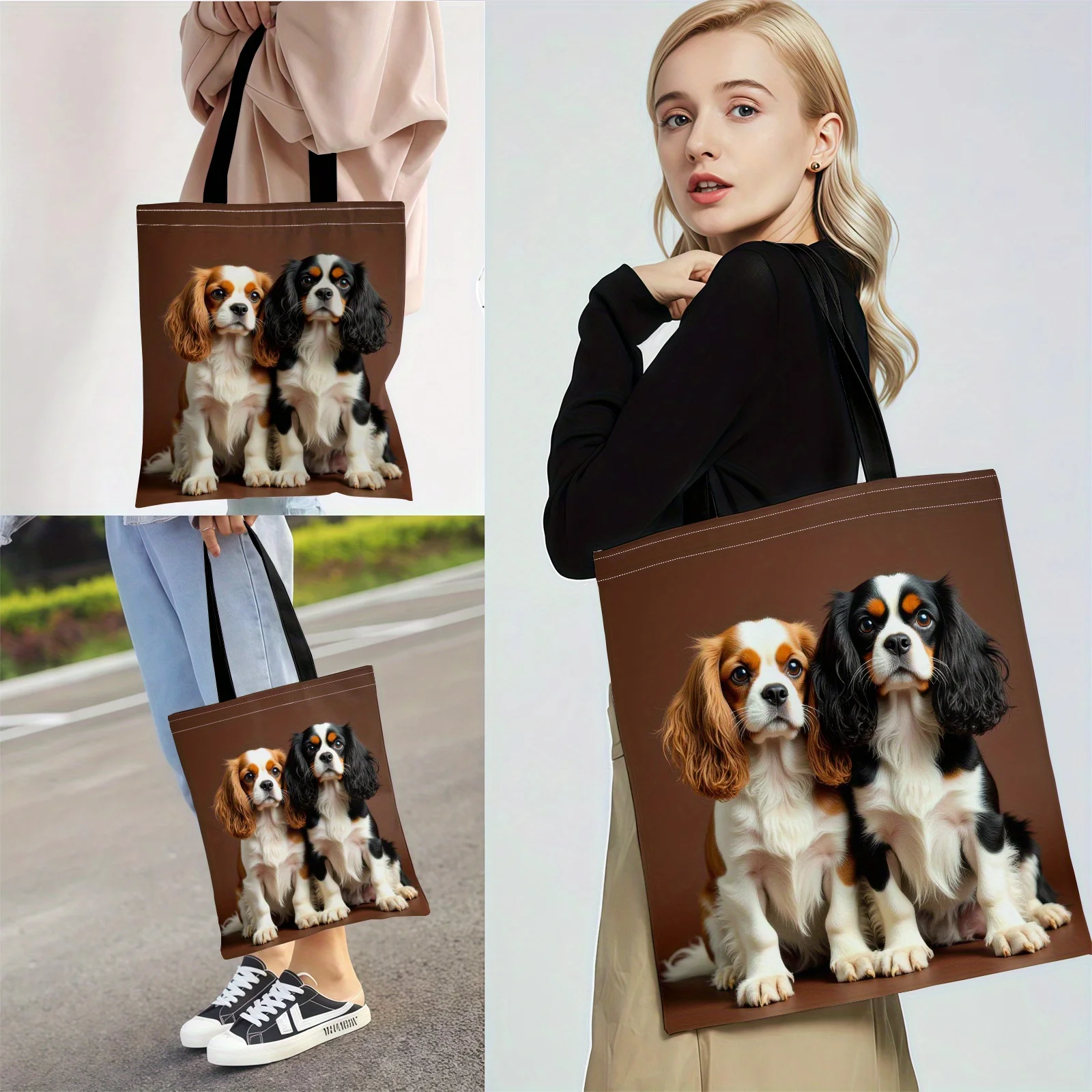 Cavalier King Charles Spaniel Print Tote Bag For Dog Lovers Durable Pet Owner Tote With Fixed Shoulder Straps