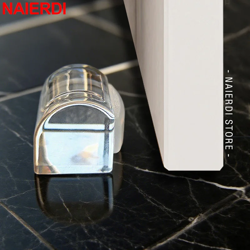 NAIERDI 1/2/4PCS Clear Plastic Door Stopper Nail-Free Wall Protector Anti-Collision Door Holder Silent Buffer Home Hardware