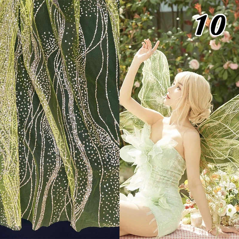 

50*130cm Bronzing Glitter Sequin Ripple Wave Pattern Lace Fabric High-quality Shiny Tulle Lace For Diy Wedding Dress Material