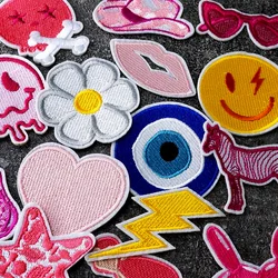 Pink Heart Balloon Dog Patches Embroidery Applique Clothes Sewing Supplies Decorative Cute Iron on Badges Patch Flower