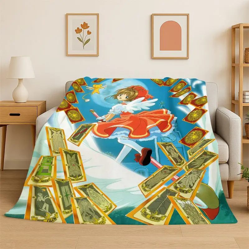 Cute Sakura Card Captor Girl Cartoon Flannel Blanket,Ultra Soft Warm Plush Throw for Home Bedroom Bed Sofa Cover Office Picnic