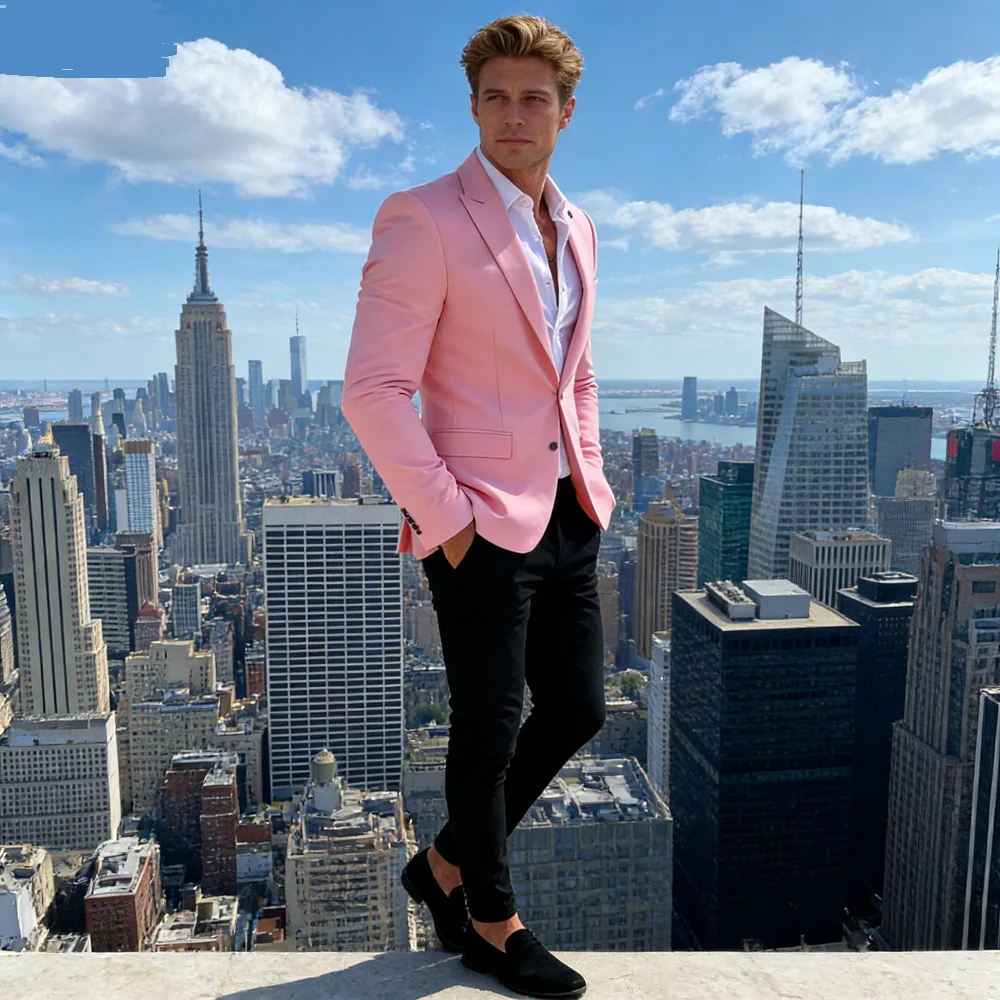 Men's Yellow Casual Tailored Tuxedo with Peak Lapel Fitted Daily Personalized Solid Smoking Suit Ensemble