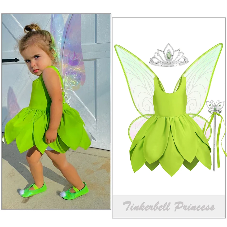 New Children\'s Halloween Cosplay Party Tinker Bell Costume Girls Green Elf Fairy Princess Dress Christmas Boys Peter Pan Outfits