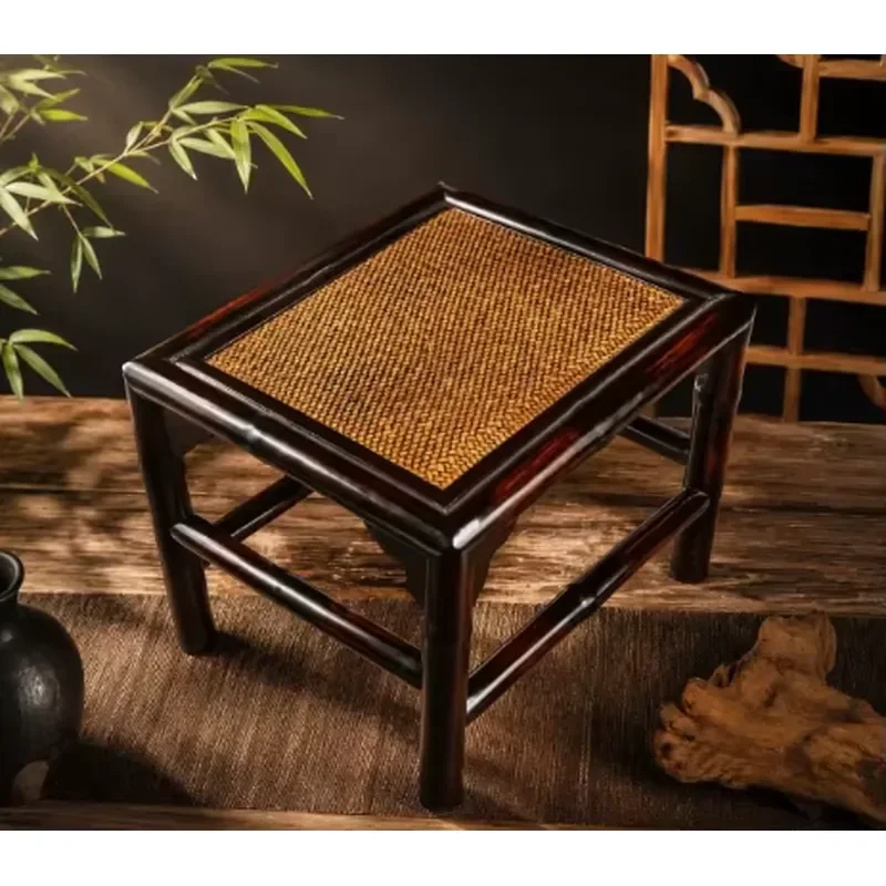 New Eco-Friendly Chinese Style Bamboo Storage Basket Dark Vintage Rattan Woven Seat Folk Art Low Wholesale Factory Supply Zen