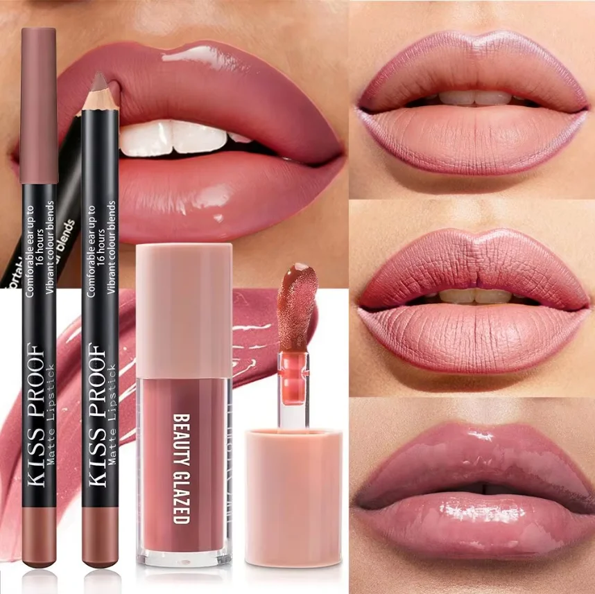 Hot deal: 2Pcs/Set Lipliner + Lip Oil Matte Velvet Lipstick - Long lasting Waterproof Lip Combo Set Makeup tutorial Cosmetics