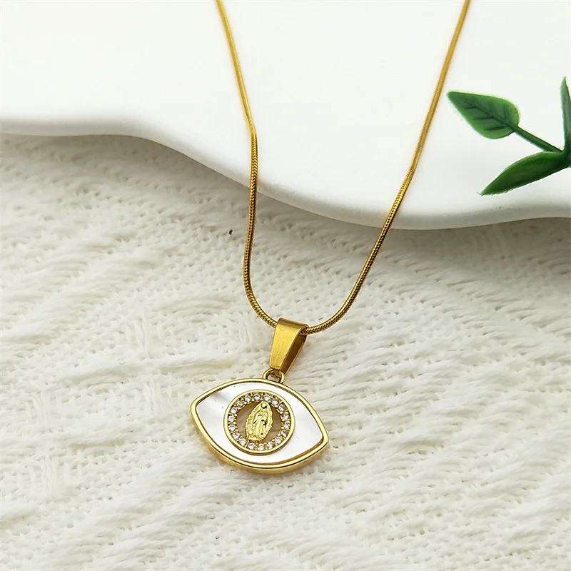 Fashion and Charming Virgin Mary Eye Shape Micro-set Zircon Necklace for Women Classic Stainless Steel Gorgeous Clavicle Chain ﻿