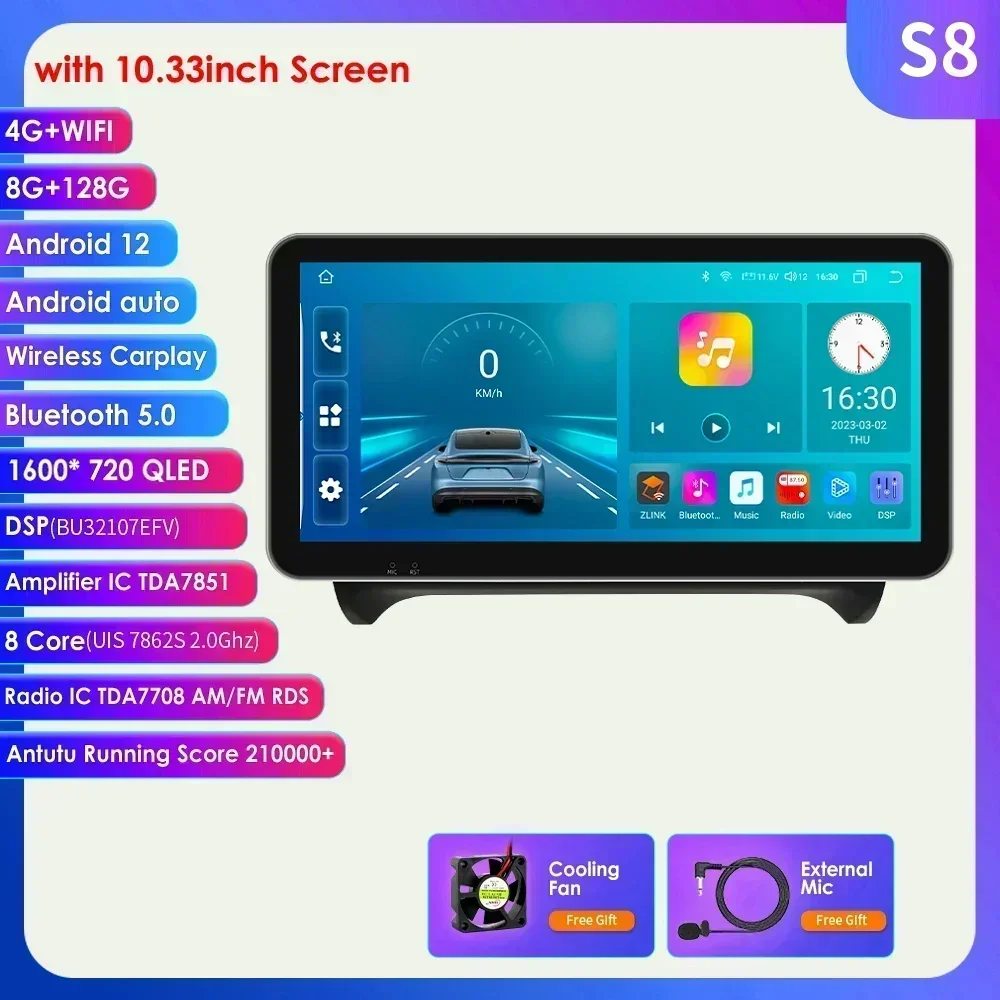 10.33" autoradio voor AUDI TT MK2 8J 2006 2007-2014 draadloze Carplay Android Auto OBD DAB RDS BT TPMS 4G