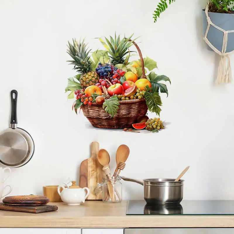 Vibrant Tropical Fruit Basket, Wall Stickers Kitchen Decoration Dining Room Living Room Refrigerator Home Decoration Decal S985