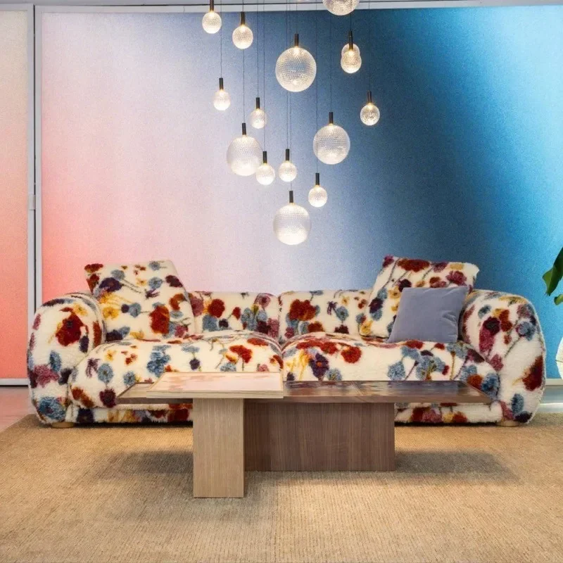 Italian minimalist designer floral fabric sofa straight row dopamine sofa