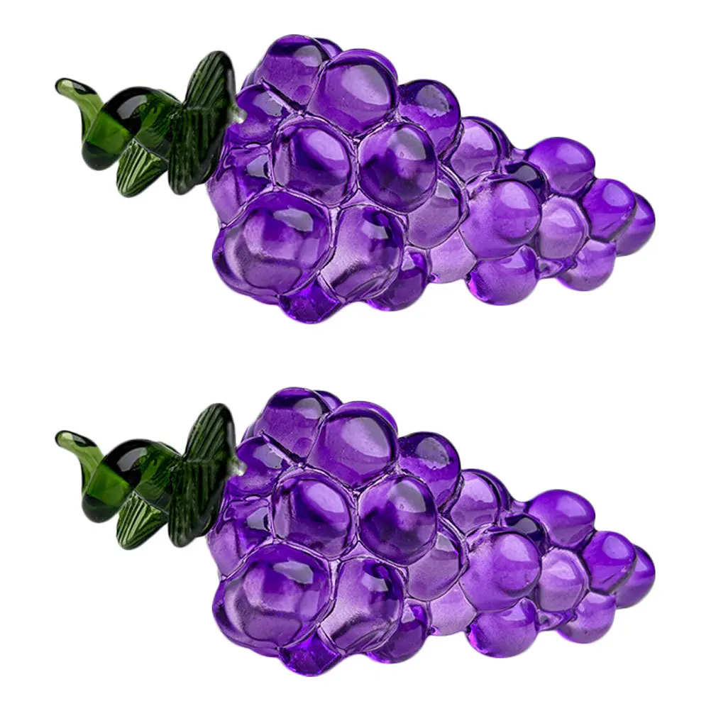 

2Pcs Crystal Grape Art Lifelike Purple Tabletop Decorative Fruit Sculpture Space-Saving Home Office Decoration