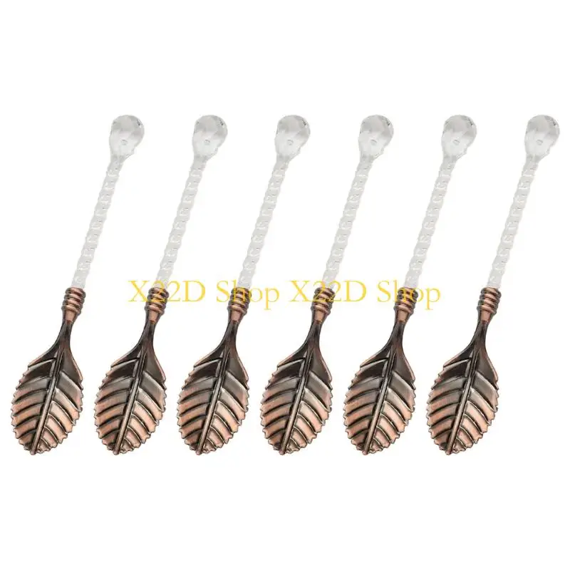 X22D Set Of 6 Decorative Dessert Spoons Acrylic Crystal Handle Zinc Alloy Kitchen Mixing Tool for Cocktails Coffee Stirring