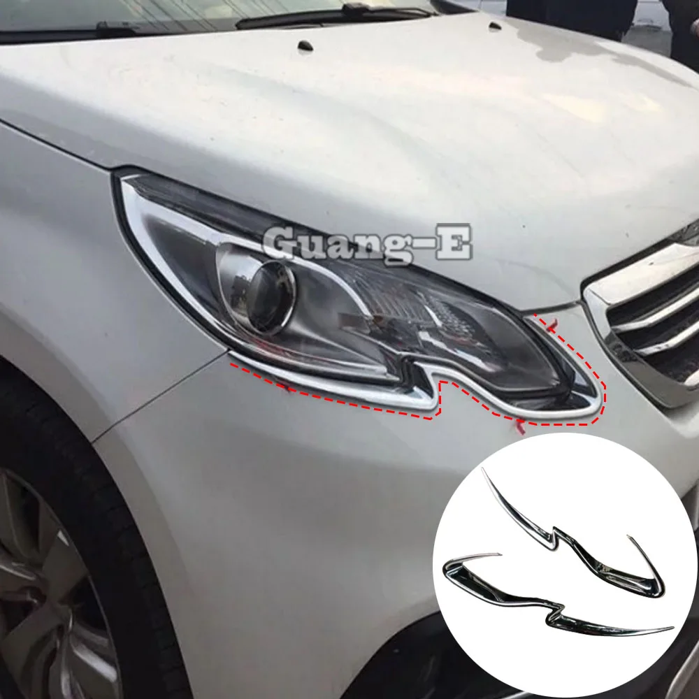 Car Front Light Lamp Detector Frame Stick ABS Chrome Cover Trim Eyebrow Frame For Peugeot 2008 2014 2015 2016 2017 2018