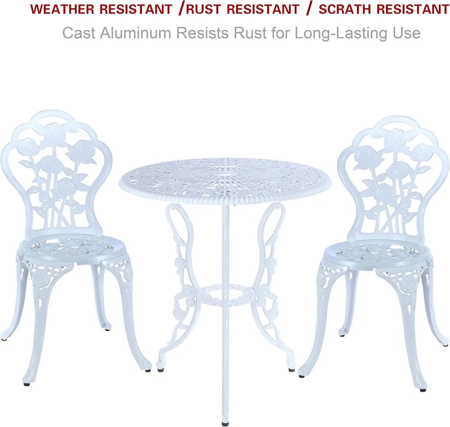 3 Piece Bistro Set,Outdoor Patio Set,Anti-Rust Cast Aluminum Bistro Table Set for Park Yard Front Porch Furniture(White)