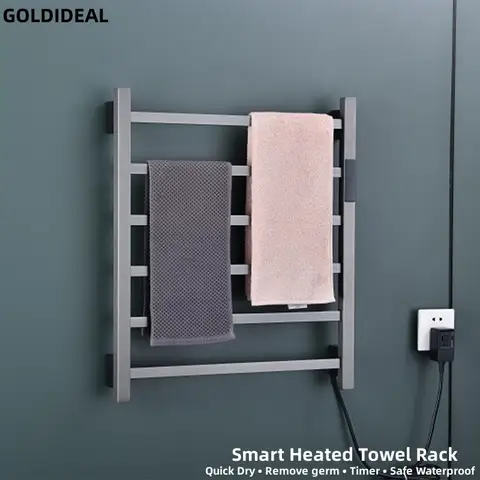 Smart Bathroom Towel Rail Electrcity Heating Rack Waterproof Towel Heated Drying Stainless Steel Bathroom Towel Warmer SUS304