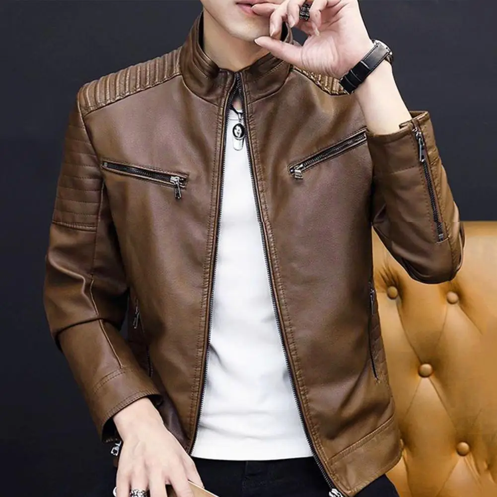Motorcycle Jacket Men Jacket Vintage Biker Coat for Men Durable Warm Jacket for Outdoor Daily Wear
