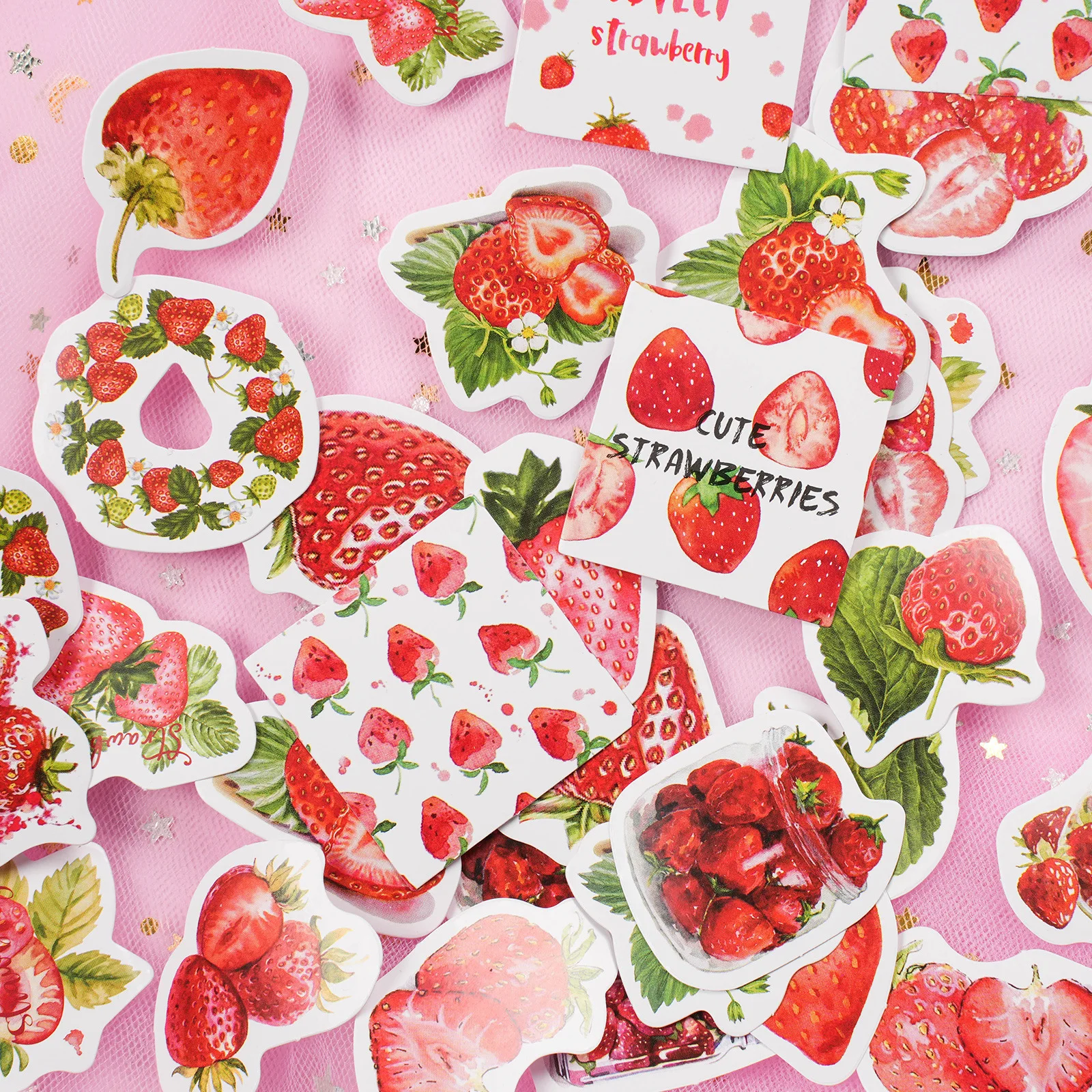 45 pcs/set Sweet Strawberry Paper Stickers Scrapbooking Diy Journaling Diary Stationery Sticker Aesthetic Decor Gift