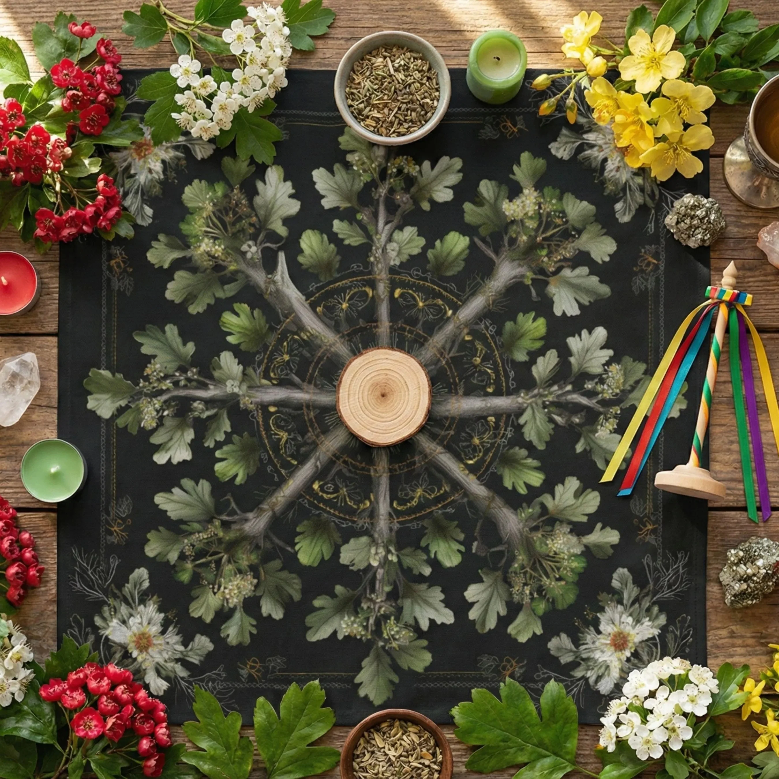 VIKAMA Dark Forest Roulette Tablecloth Celtic Herbal Witch Altar Cloth Tarot Divination Table Cloth Tarot Card Tablecloth