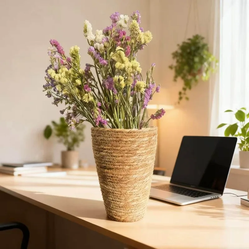 Tall Natural Wicker Planter Basket  Flower Pot Home  Garden Decor Laundry Bucket Dirty Clothes Storage Baskets Toy Holders