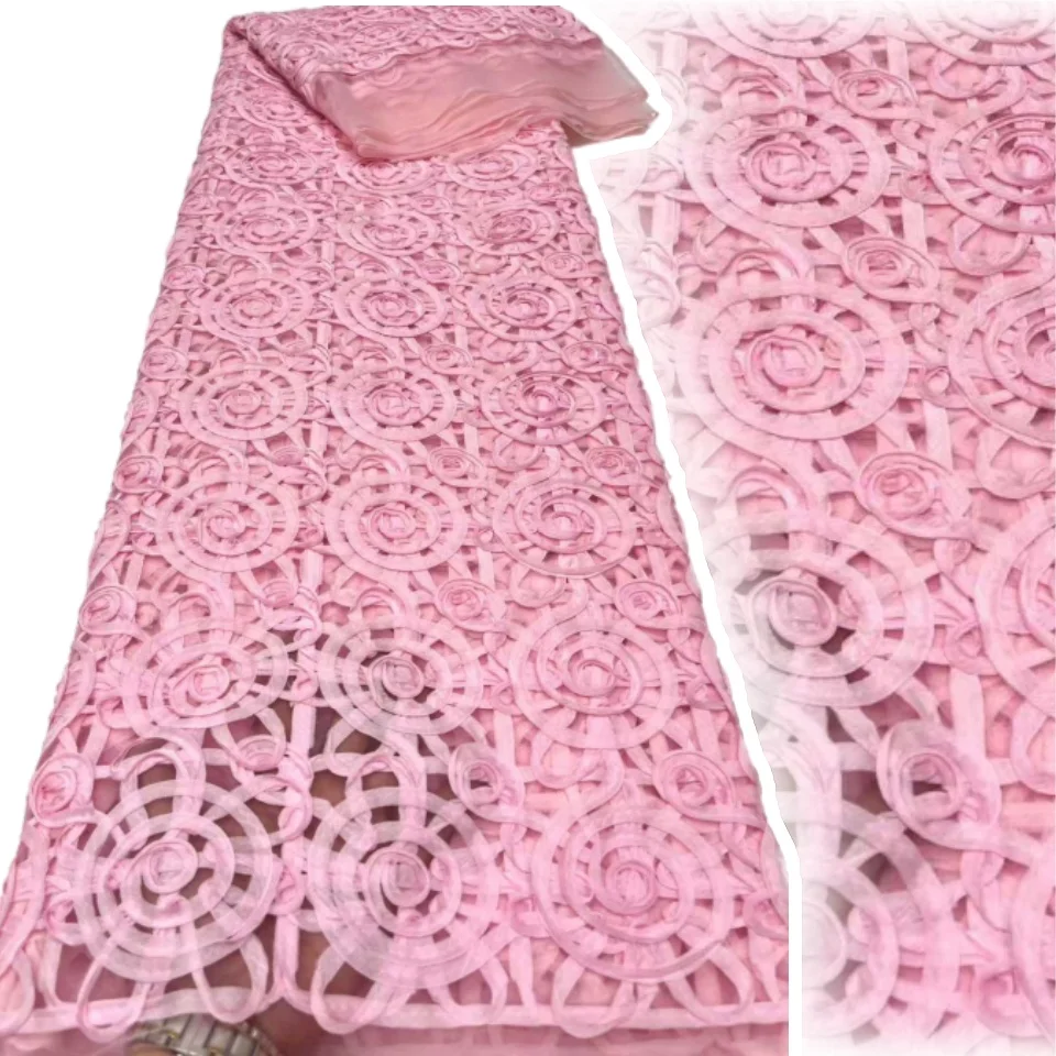 

2025 New 3D Flower Embroidery Lace African White Flower Fabric Lace Nigerian Sequins Tulle Lace for Wedding Party Dress TP1374