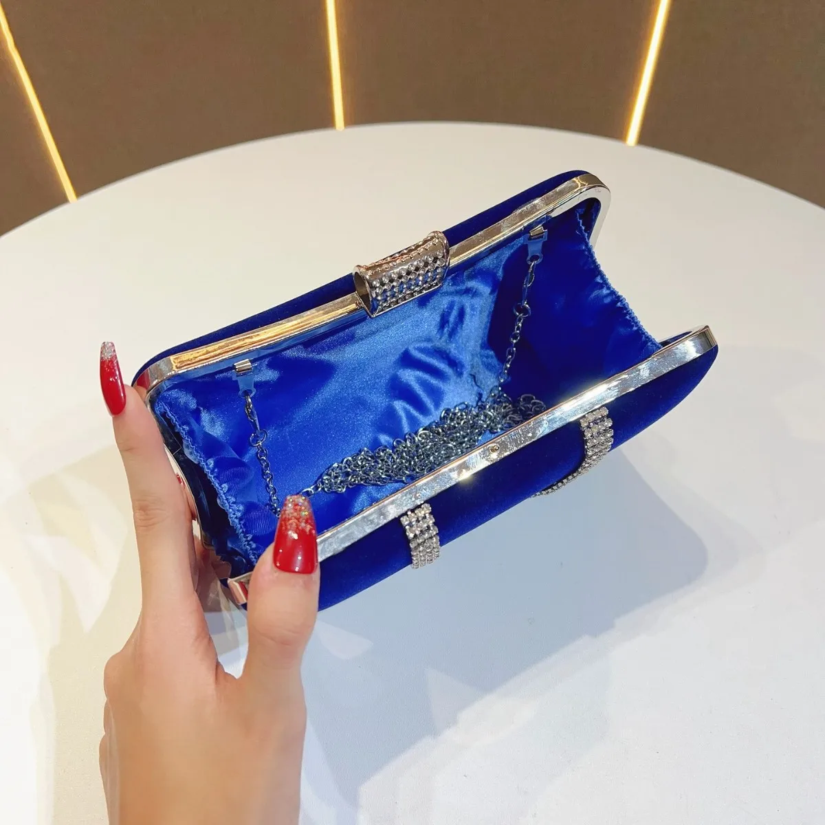 2025 Velvet Banquet Bag Women’s Diamond Evening Gown Purse Velour One Shoulder Party Travel Handbag Elegant Tote view 3