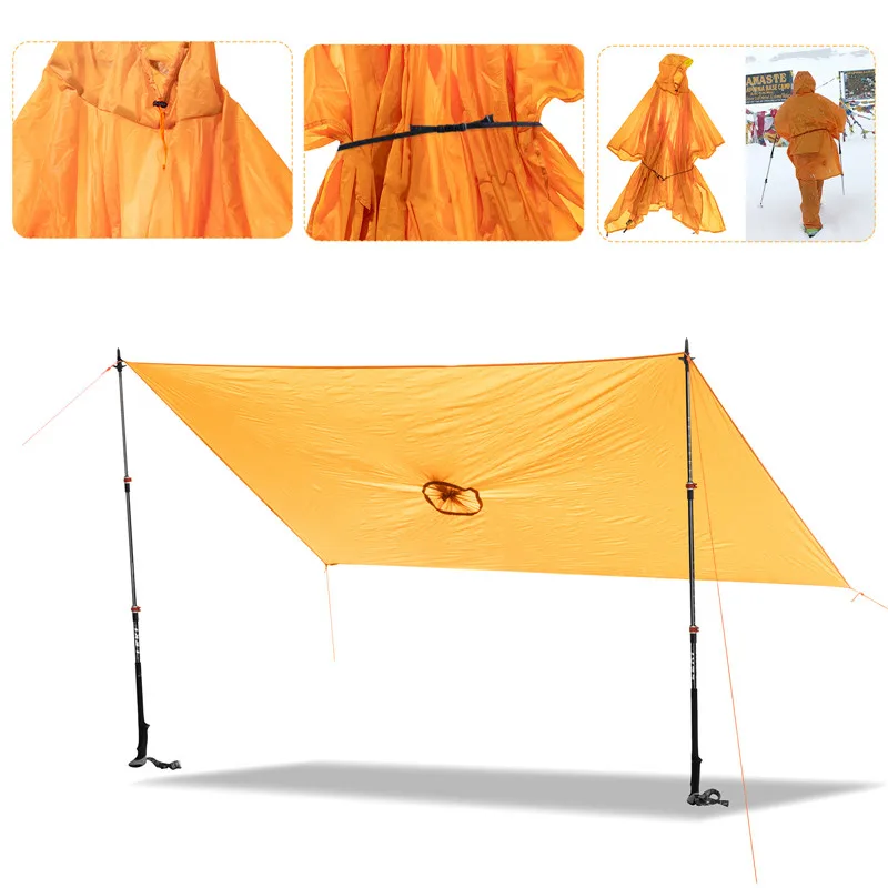 

Сверхлегкий походный пончо 3 в 1, дождевик, рюкзак, водонепроницаемый брезент с капюшоном, охотничье пончо, уличный коврик для кемпинга, тент 20D