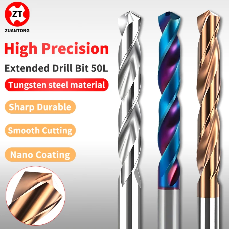 

ZUANTONG Carbide Drill Bits 50mm-Long D0.8-4.6mm Hard Metal Drills Tungsten Steel Twist Bit For Metalworking CNC Drilling Tool
