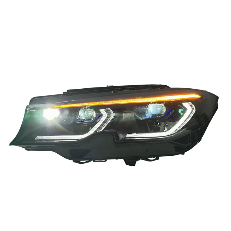 Auto V3 Smoked Tri-Color Headlight Assembly For BMW 3 Series G20 G28 Pre-LCI 20-22 Yellow White Red DRL Switch Front Lamp