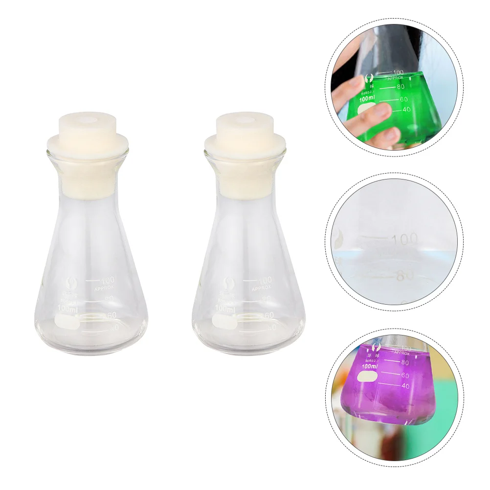 

2Pcs Thickened Glass Conical Flask 100ml Heat Resistant Laboratory Flask School Experiment Supplies Chemical Accessory