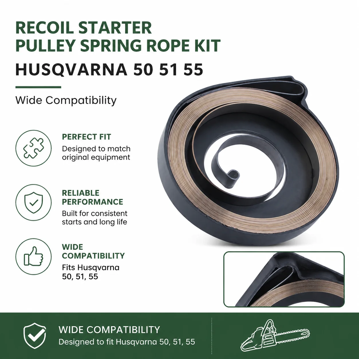 For Husqvarna 50 51 55 Chainsaw, Recoil Starter Pull Start Kit Pulley Spring Rope Handle Grip Replaces 505303735 501763101