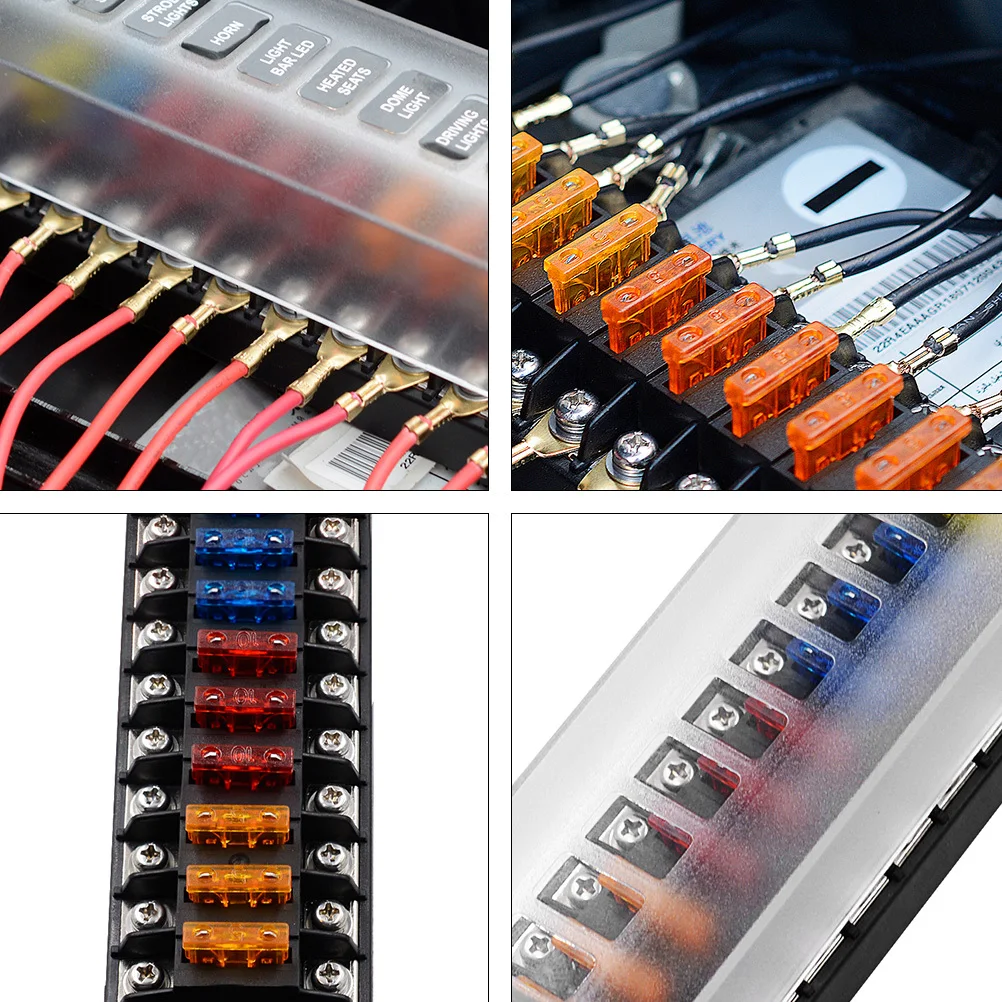 

Car Plastic 12 Ways Fuse Box Flame Retardant Holder Stainless Steel Screw Fix Double Fuses Fuse Box with Sticker