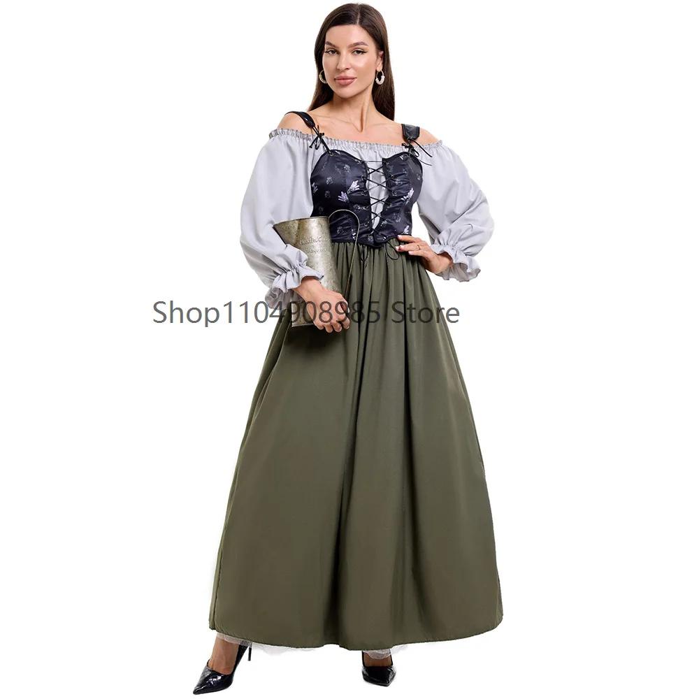 

Halloween Vintage Medieval Manor Maid Costume Colonial Farm Worker Maid Costume Cosplay Stage Performance Costumes