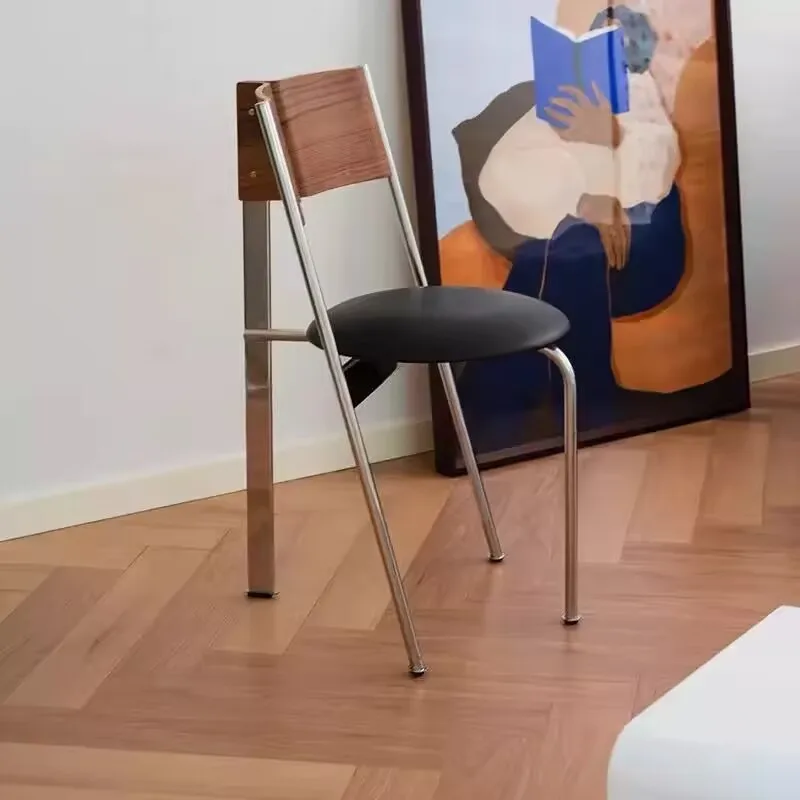 

Living Room Chair Furniture Bauhaus Retro Backrest Chair Solid Wood Stainless Steel Chair Designer's Lounge Chair