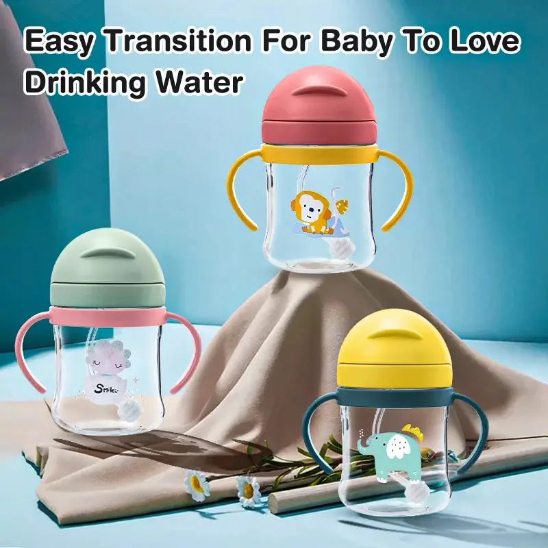 250ML Baby Water Cups Baby Learning Drinking Cup with Double Handle Flip Lid Leakproof Infants Water Cups Bottle