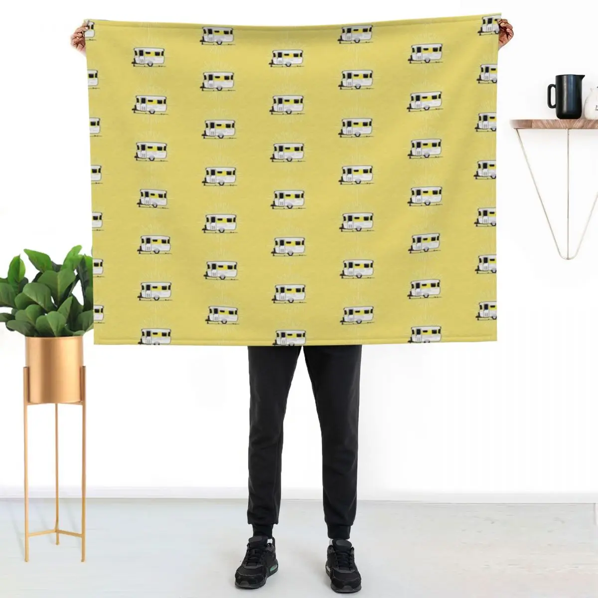 Viscount Caravan Illustration - Yellow Throw Blanket Luxury Throw Stuffeds Cute Plaid Hairys Blankets