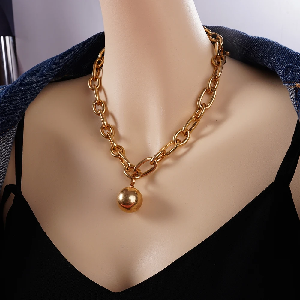 High Quality Punk Big round ball Pendant Necklace Women Fashion Statement Chunky Heavy Chain Grunge Jewelry Steampunk