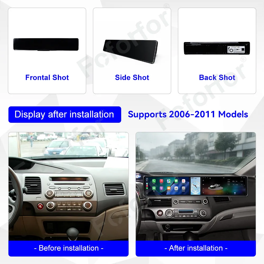 Car Accessories Android 15 CarPlay Car Radio For Honda Civic 2006-2011 Dual 12.3 Inch Screen Car GPS Multimedia Player Head Unit