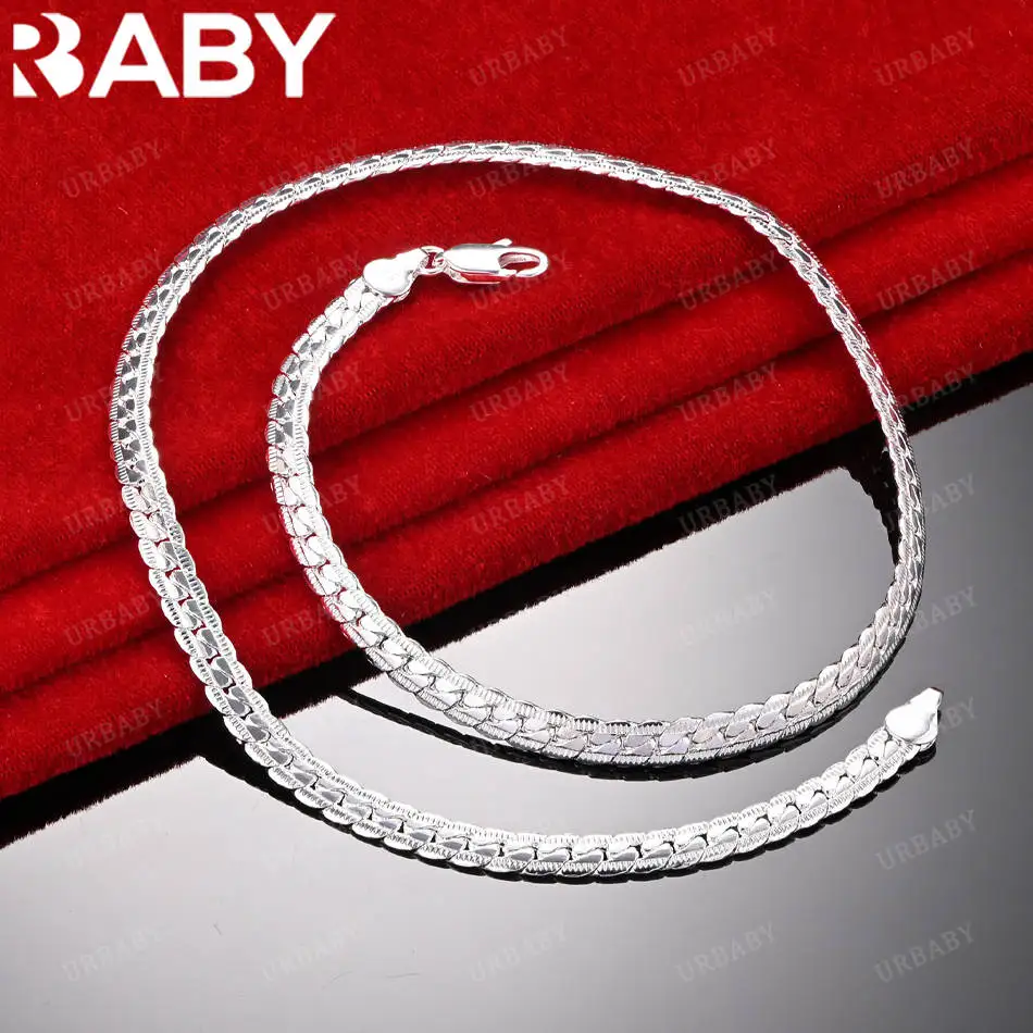 

URBABY 40-60cm 925 Sterling Silver Chain Necklace For Women Men Charm Trend Birthday Gifts Fashion Party
