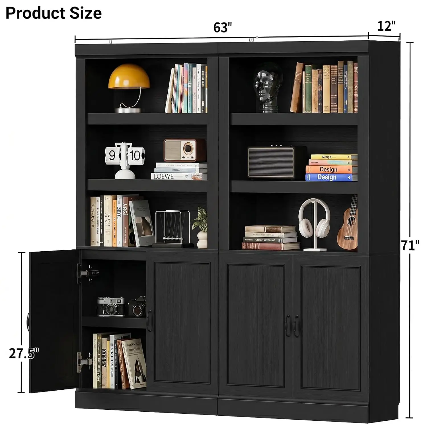 71 Inch Tall Bookshelf with Doors & Adjustable Shelves, 2 Pack, Customized