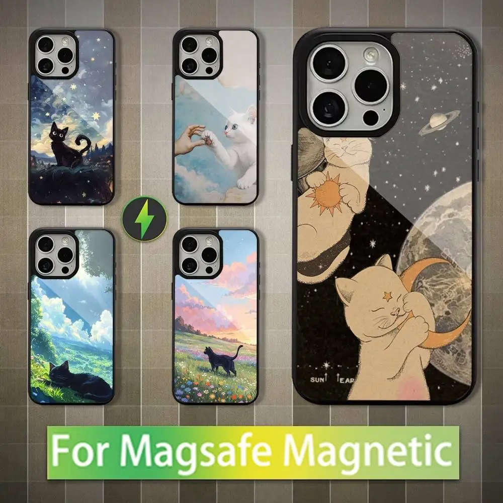 

Abstract Cute Kitten Phone Case For iPhone 16,15,14,13,12,11,Pro,Max,Plus,Mini,Magsafe,Magnetic Wireless Charging Case