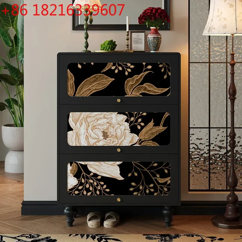 YAORetro Solid Wood Shoe Cabinet Entryway Storage Unit Wall Mounted Living Room Organizer Multi Functional Household Furniture