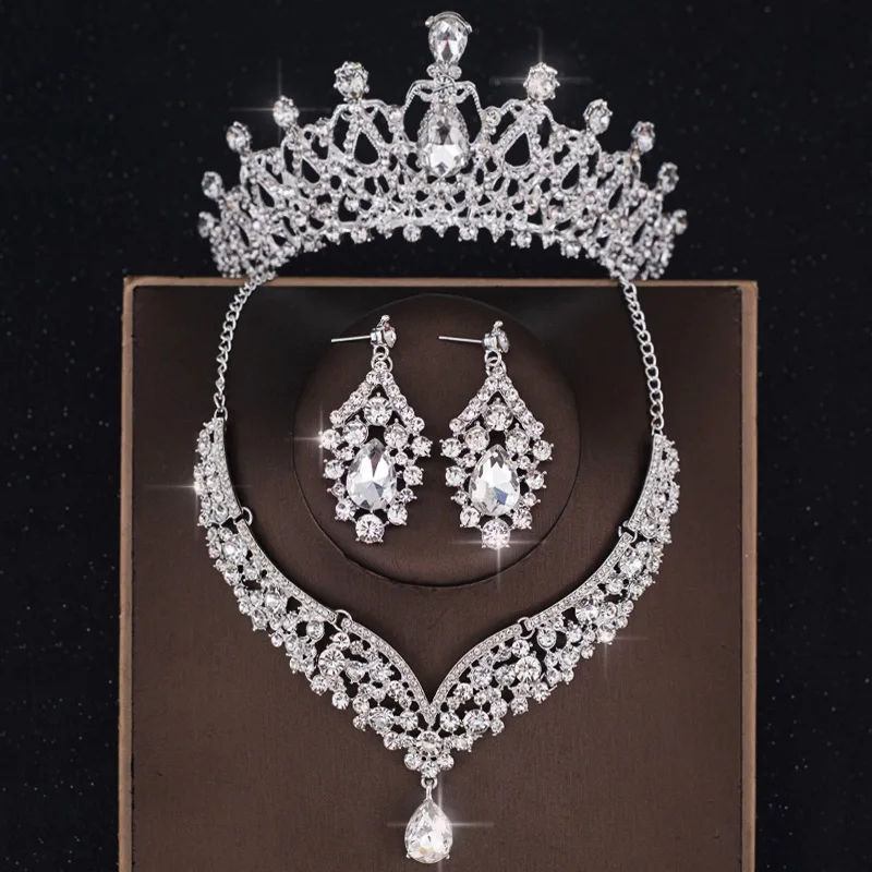 

Luxury Crystal Crown Necklace Earring Set Rhinestone Bridal Jewelry Set Bridal Wedding Hair Accessories Jewelry Crown Tiara Set