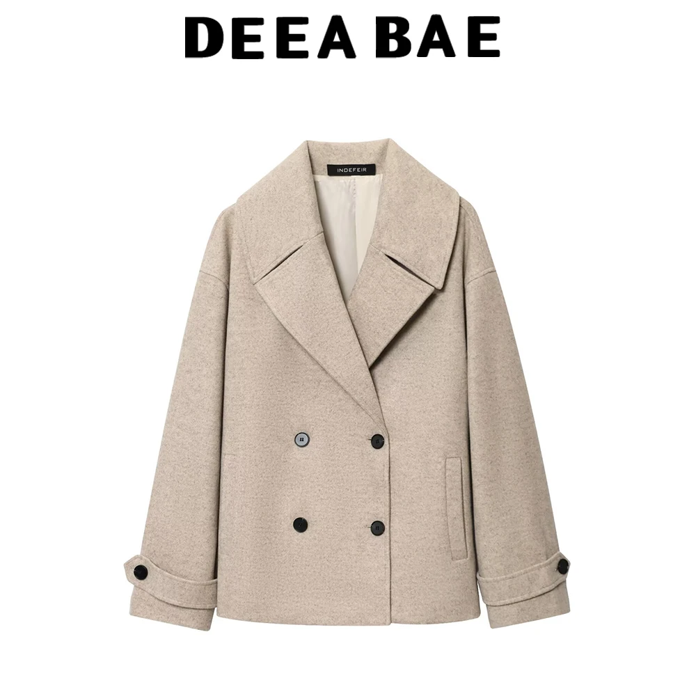 

DEEABAE 2025 Autumn New Women's Fashion Short Style Korean Edition Loose Suit Collar Woolen Coat Coat