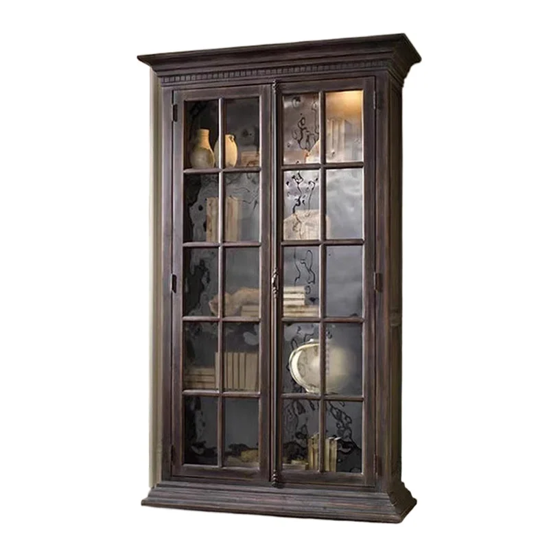 

American all solid wood double door wine cabinet with glass door, living room display ash wood locker bookcase