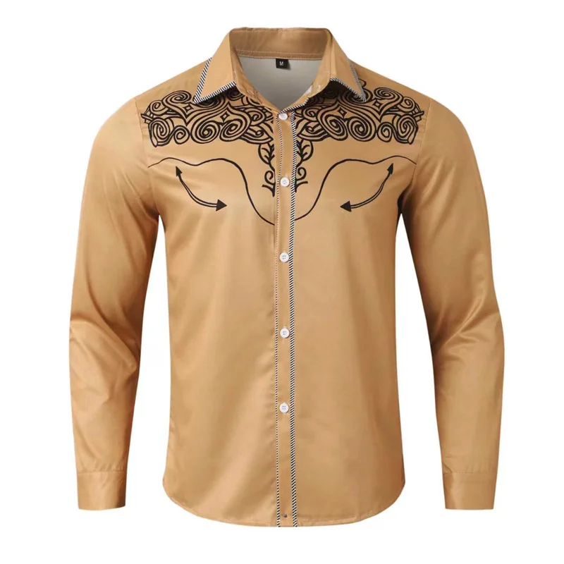 Men's retro shirt ethnic style western shirt tribal pattern retro print soft and comfortable long sleeve clothing new 2025