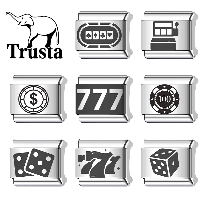 Trusta Laser Love Wedding Car Charm Italian Links 9mm Bracelet Stainless Steel for Women DIY Jewelry  Wholesale N602