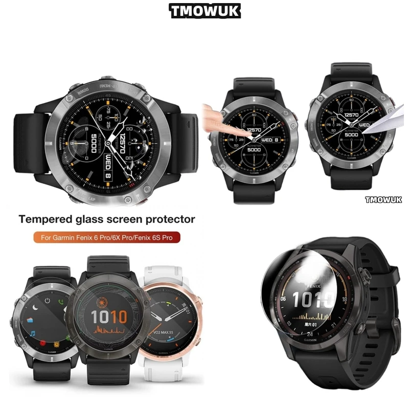 

For Garmin Fenix 6 6S 6X Pro Silver Tempered Glass Screen Protector Smart Watch HD Anti-Scratch 9H Hardness Glass Shield