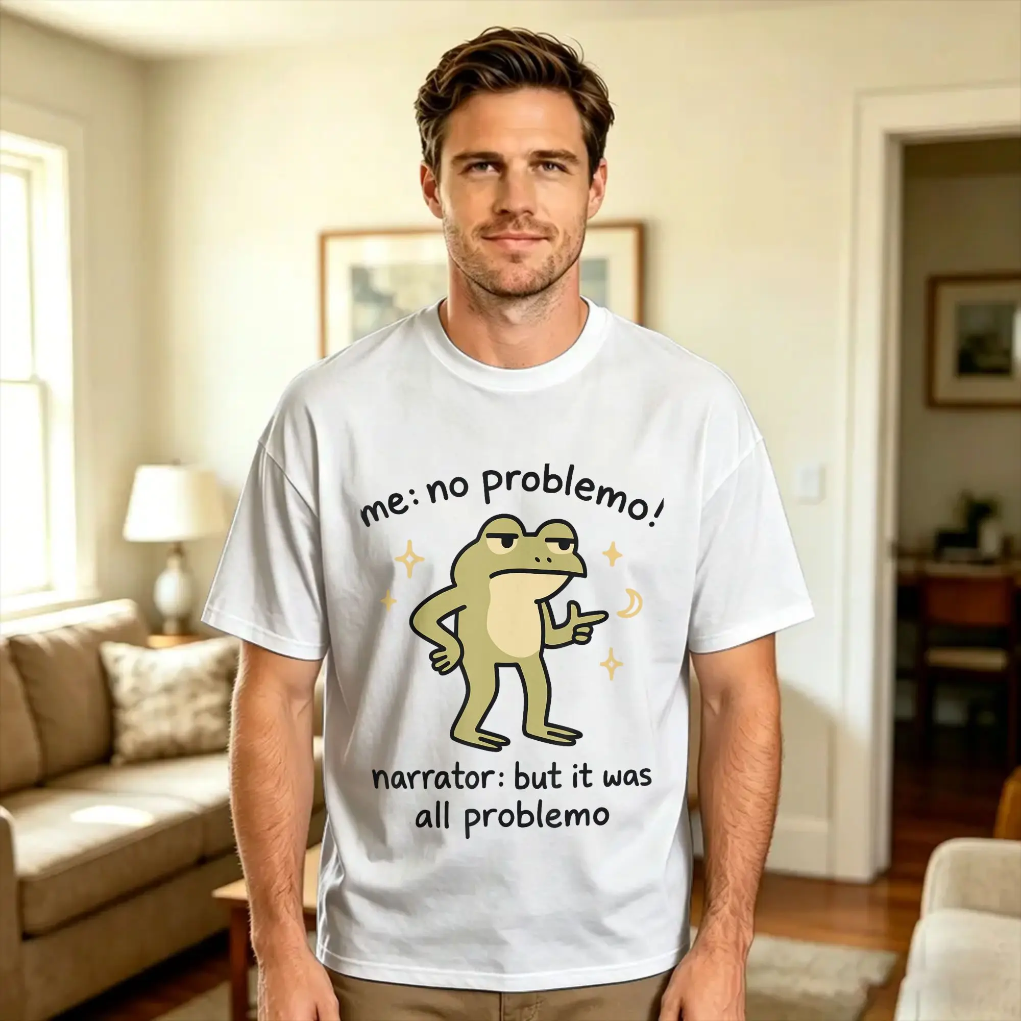 Men's Confident Frog Meme Me No Problem Narrator Quote Funny T Shirts  Cotton Clothing Summer Vintage Short Sleeves T Shirt