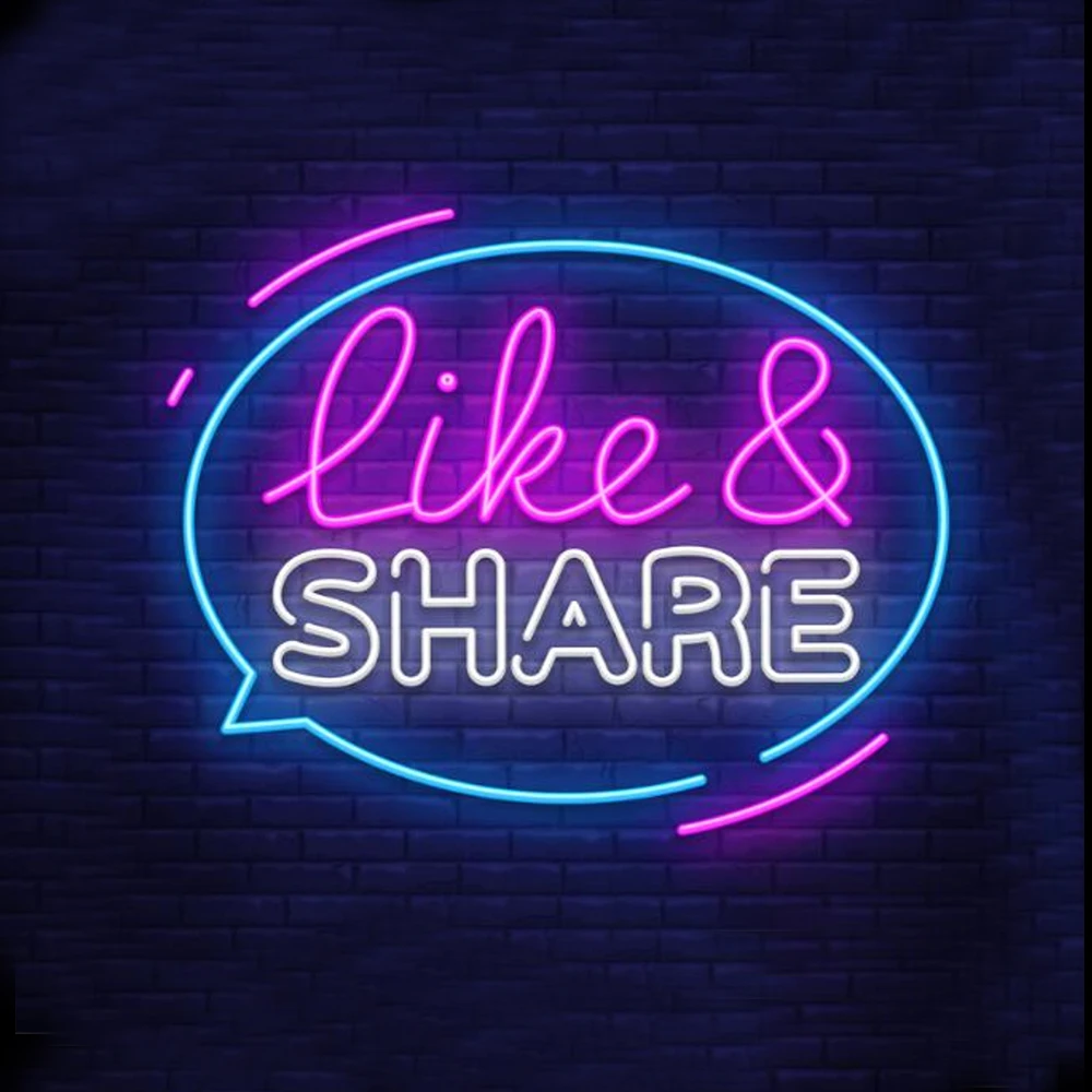 Like And Share Neon Sign Lamp Custom Handmade Real Glass Tube Beer Bar Store Party Group Display Room Decor Light Gift 19